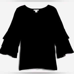 Ethelda Ruffle Bell Sleeve Sweater, Size 1X in Black